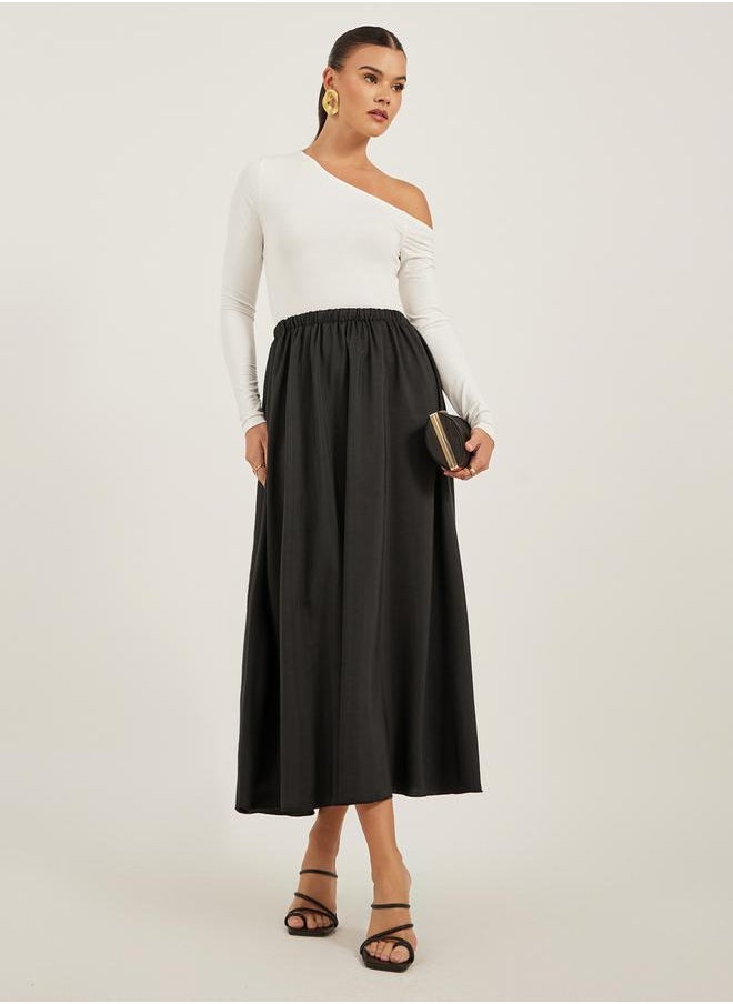 Solid Elasticated Waistband A-Line Midi Skirt