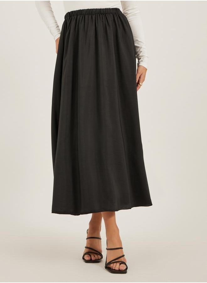 Solid Elasticated Waistband A-Line Midi Skirt