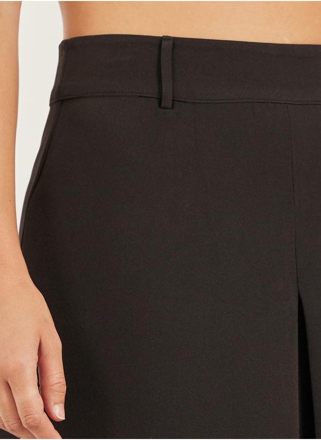 Pleated A-Line Midi Skirt with Belt Loop Detail