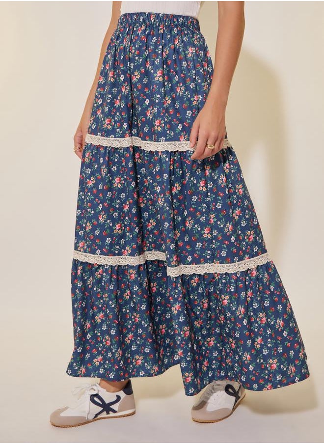 Floral Printed A-Line High Rise Skirt