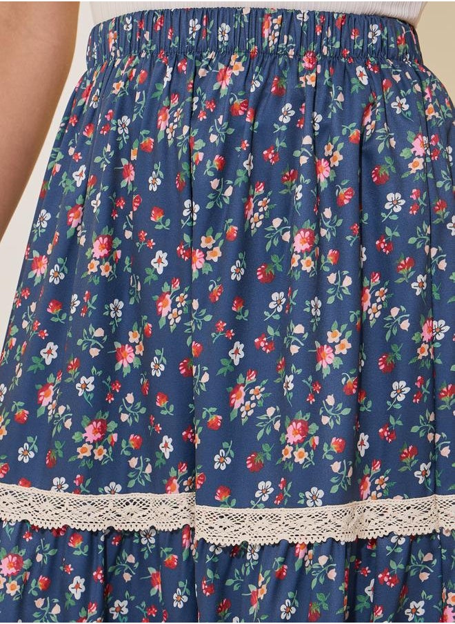 Floral Printed A-Line High Rise Skirt