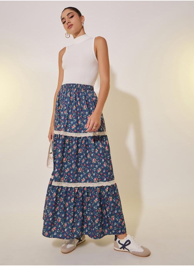 Floral Printed A-Line High Rise Skirt