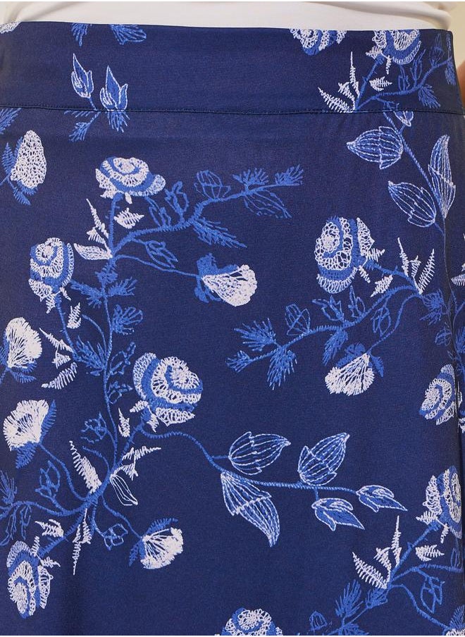 Floral Printed Maxi and Solid Sleeveless A-Line Skirt