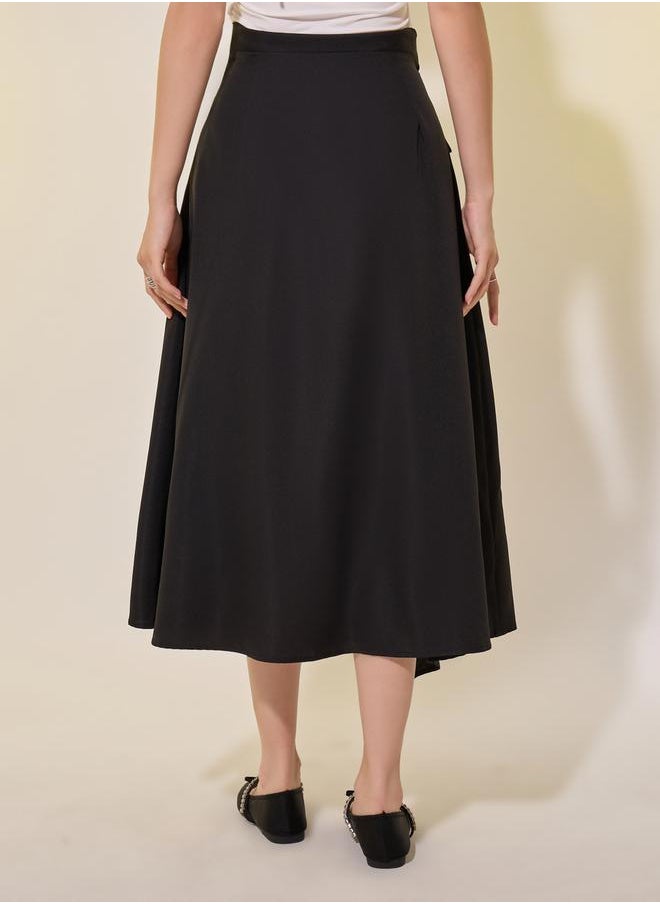 Solid Asymmetric Wrap Midi Skirts