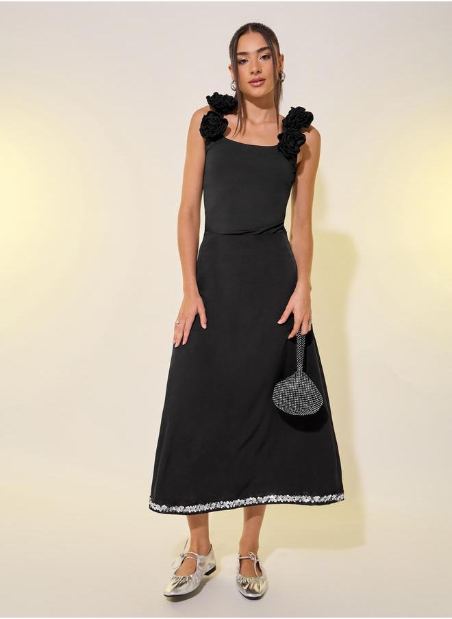 Sequined Hem A-Line Midi Skirt