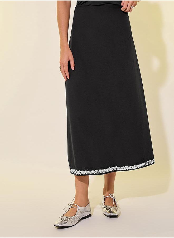 Sequined Hem A-Line Midi Skirt