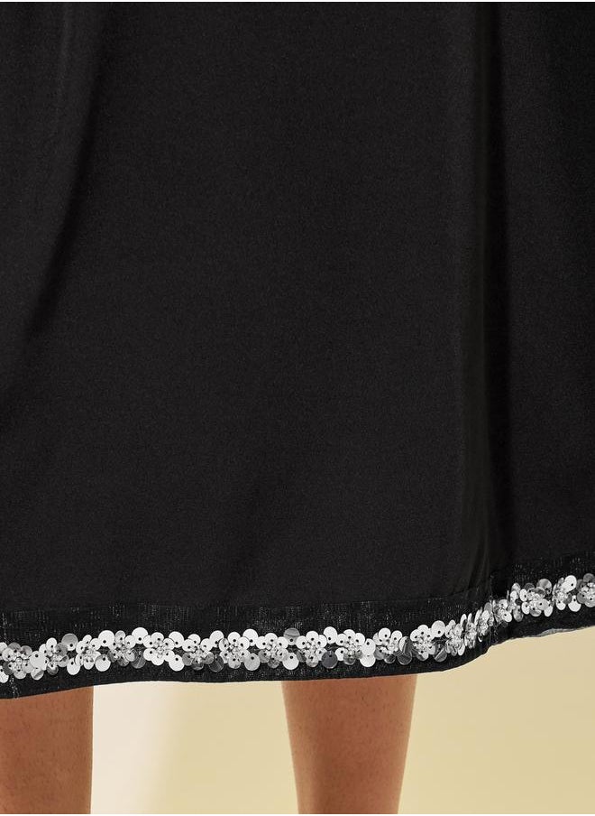 Sequined Hem A-Line Midi Skirt