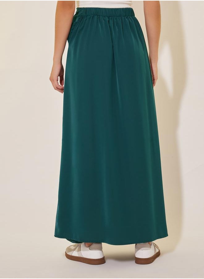 Solid Drawstring Tie Wrap Midi Skirt