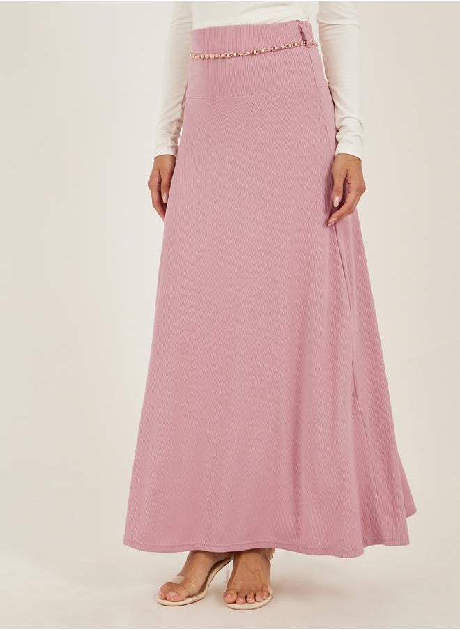Textured A-Line Maxi Dress with Chain Belt Detail
