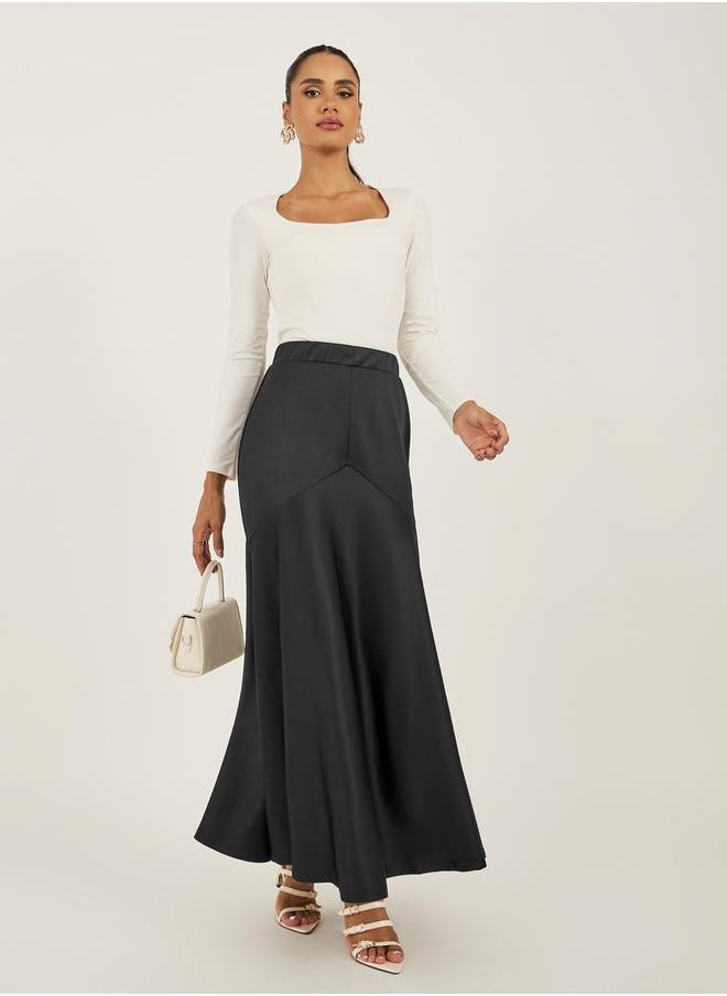Mid Rise Flared Maxi Skirt