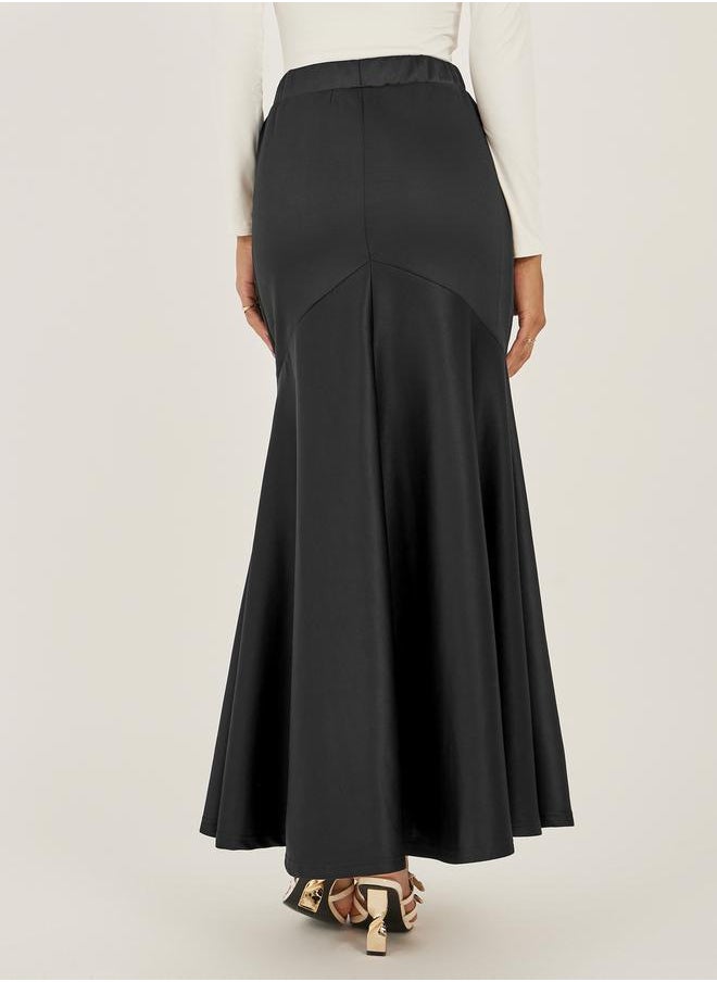 Mid Rise Flared Maxi Skirt