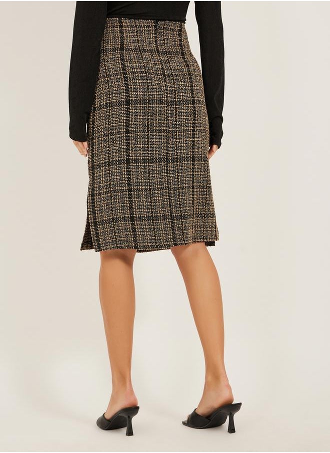 Tweed Buttoned Pencil Midi Skirt