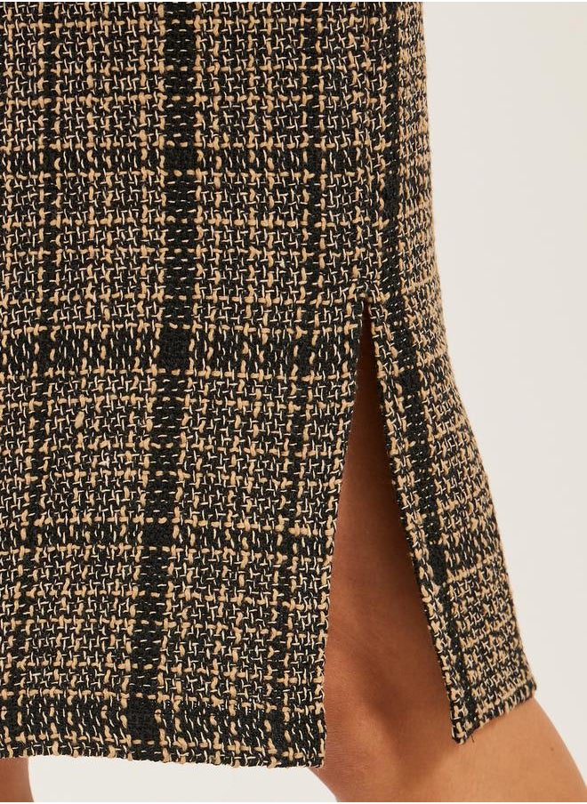 Tweed Buttoned Pencil Midi Skirt