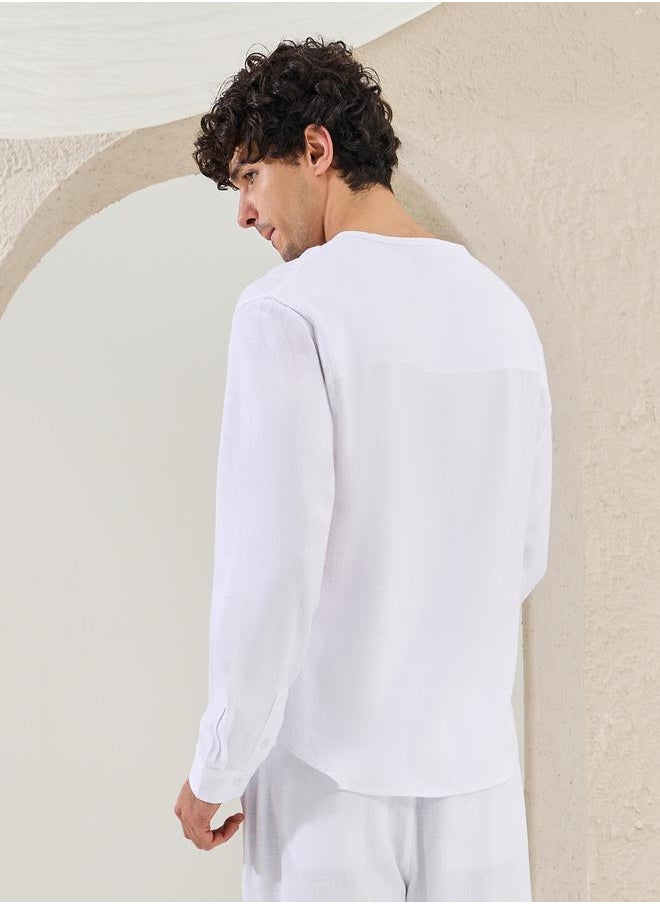 Relaxed Fit Long Sleeve Collarless Shirt