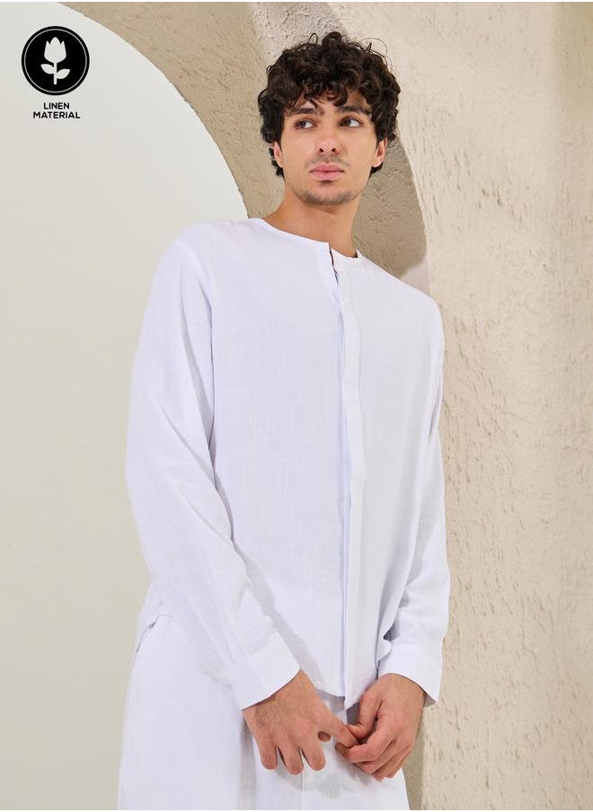 Relaxed Fit Long Sleeve Collarless Shirt