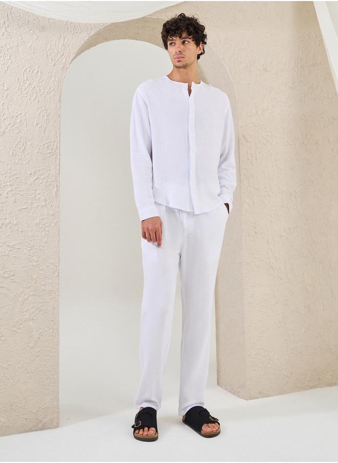 Relaxed Fit Long Sleeve Collarless Shirt
