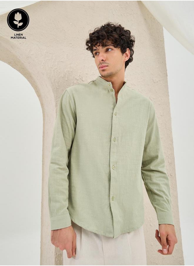 Plain Linen Blend Relaxed Fit Shirt