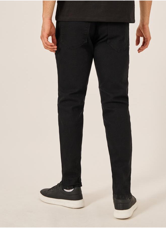 Mid Rise Solid 5-Pocket Skinny Fit Jeans