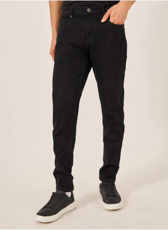 Mid Rise Solid 5-Pocket Skinny Fit Jeans