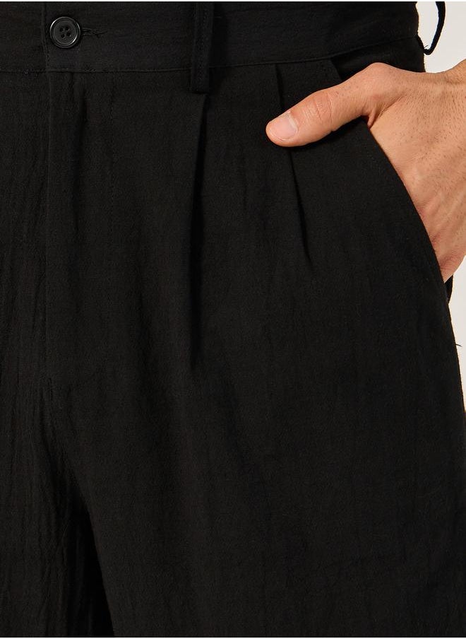 Textured Relaxed Fit Pleated Trousers