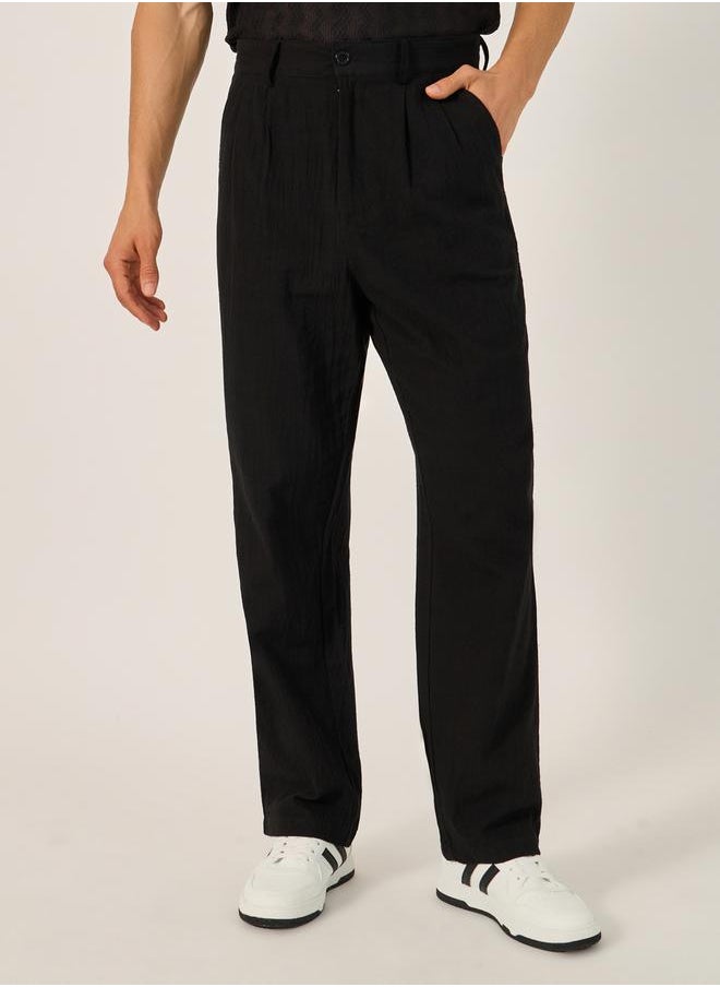 Textured Relaxed Fit Pleated Trousers