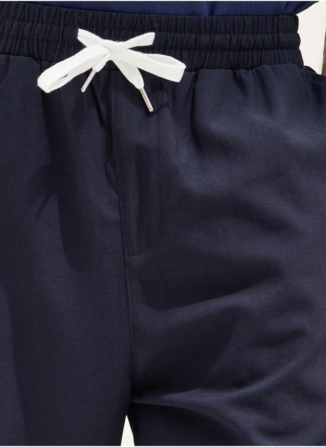 Solid Linen Blend Balloon Fit Trousers with Turn-Up Detail