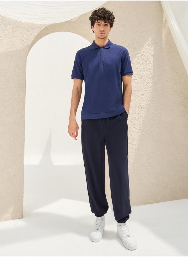 Solid Linen Blend Balloon Fit Trousers with Turn-Up Detail