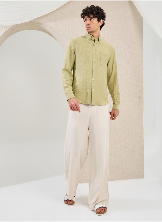 Plain Linen Blend Wide Leg Trousers