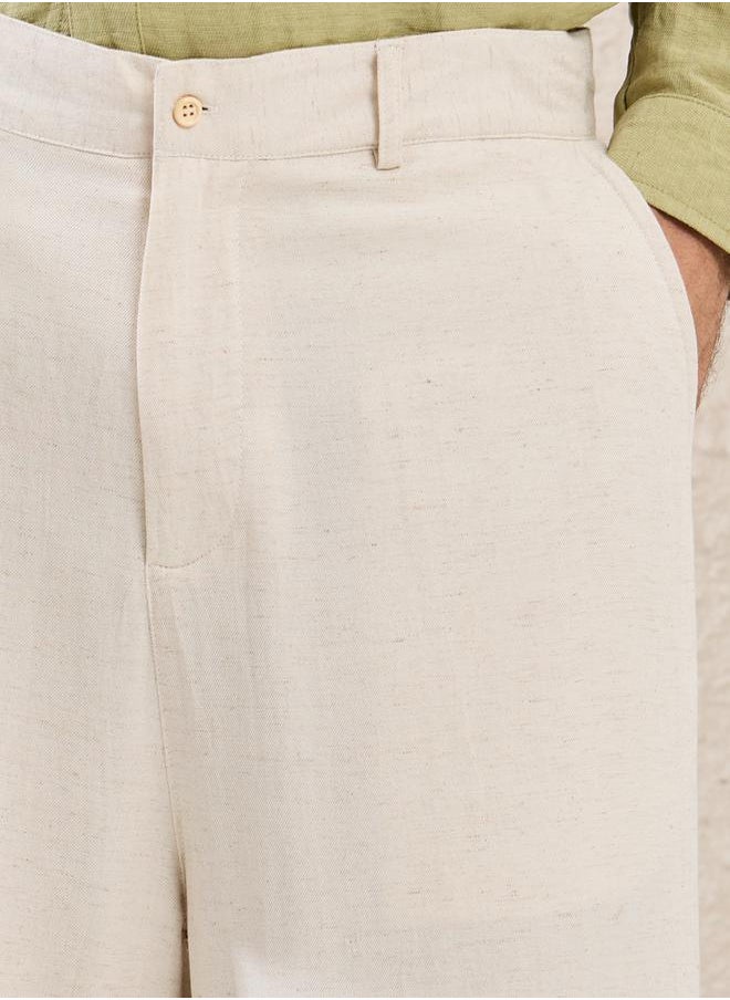 Plain Linen Blend Wide Leg Trousers