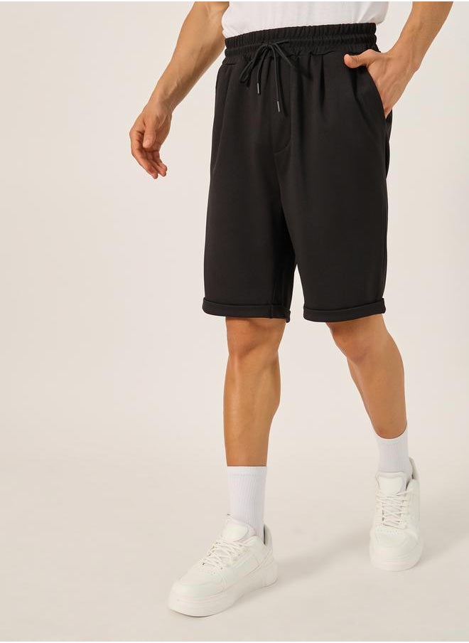 Solid Turn-Up Hem Shorts
