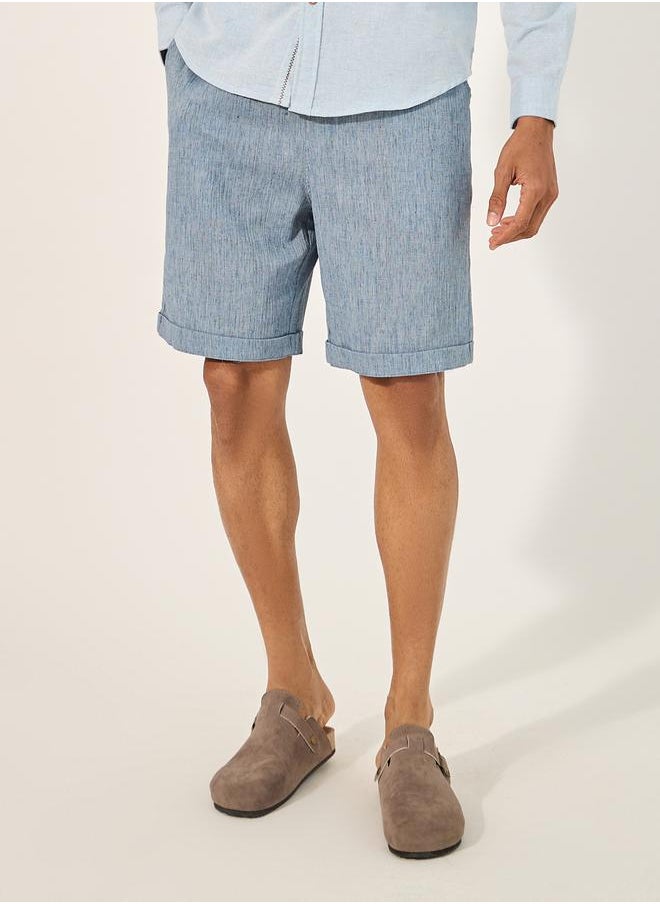 Plain Relaxed Fit Shorts with Turn-Up Hem