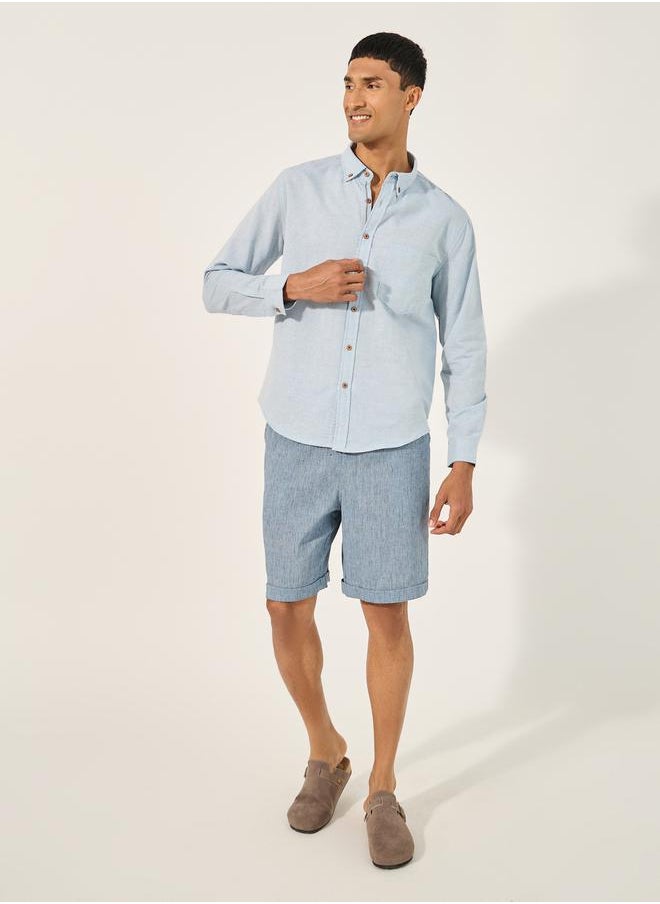 Plain Relaxed Fit Shorts with Turn-Up Hem