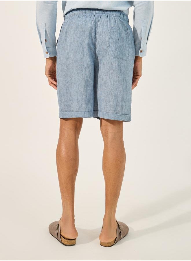 Plain Relaxed Fit Shorts with Turn-Up Hem