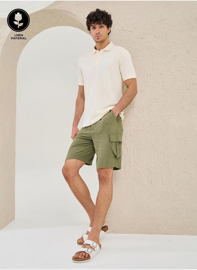 Plain Linen Blend Relaxed Fit Cargo Shorts