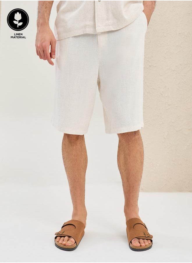 Pleated Linen Blend Relaxed Fit Shorts