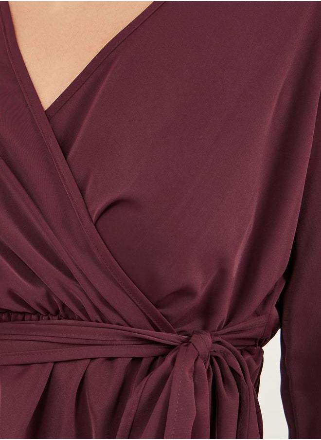 Styli Balloon Sleeve Wrap Top With Tie-Up Waist Detail