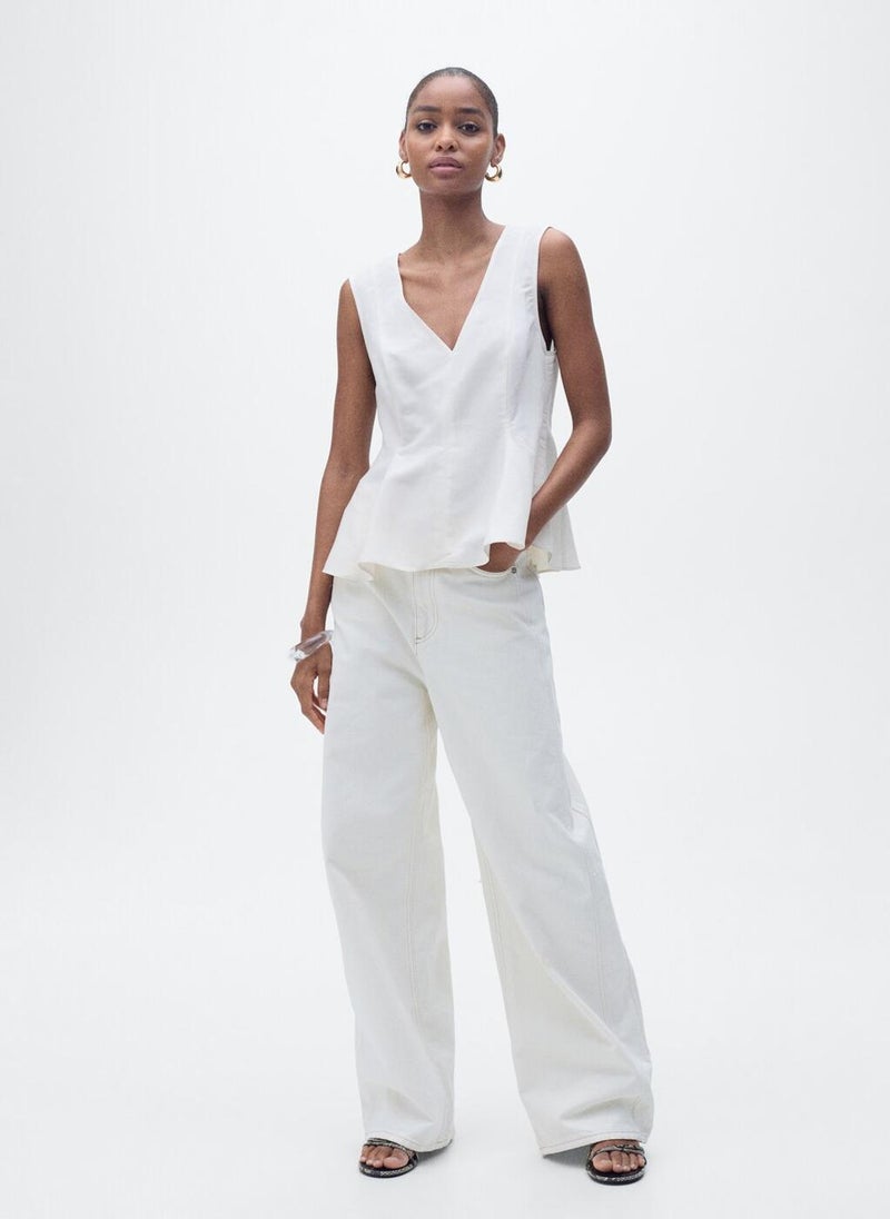 Linen Blend Peplum Top