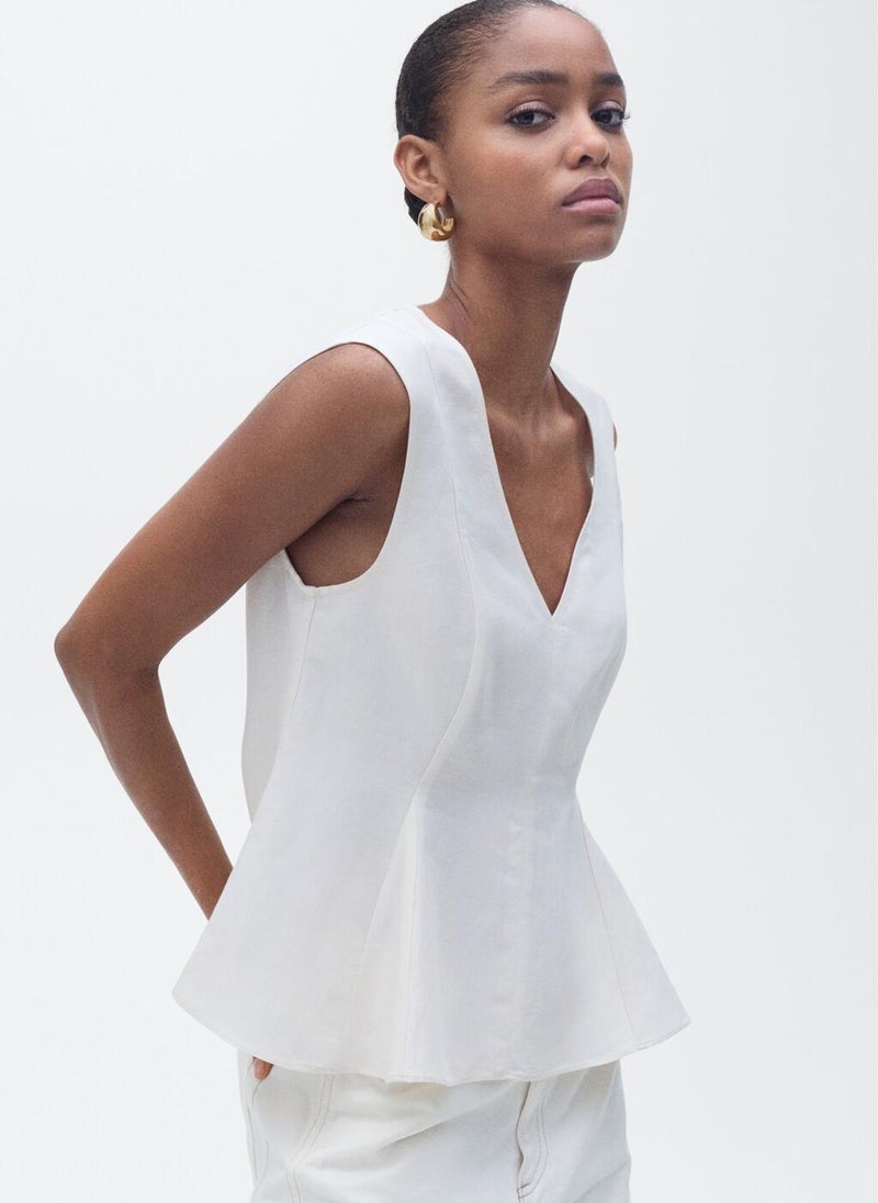 Linen Blend Peplum Top