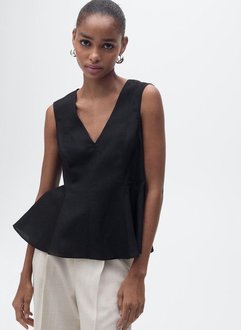 Linen Blend Peplum Top