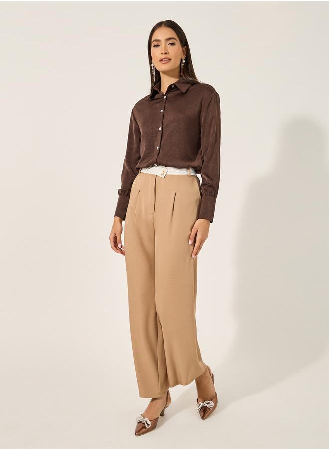 Styli Solid Buttoned Down Spread Collar Shirt