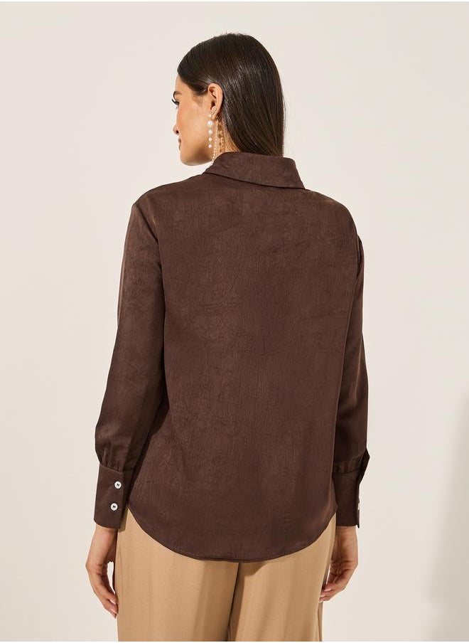 Styli Solid Buttoned Down Spread Collar Shirt