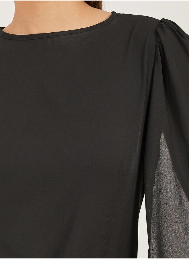 Styli Solid Round Neck Cape Sleeve Blouse