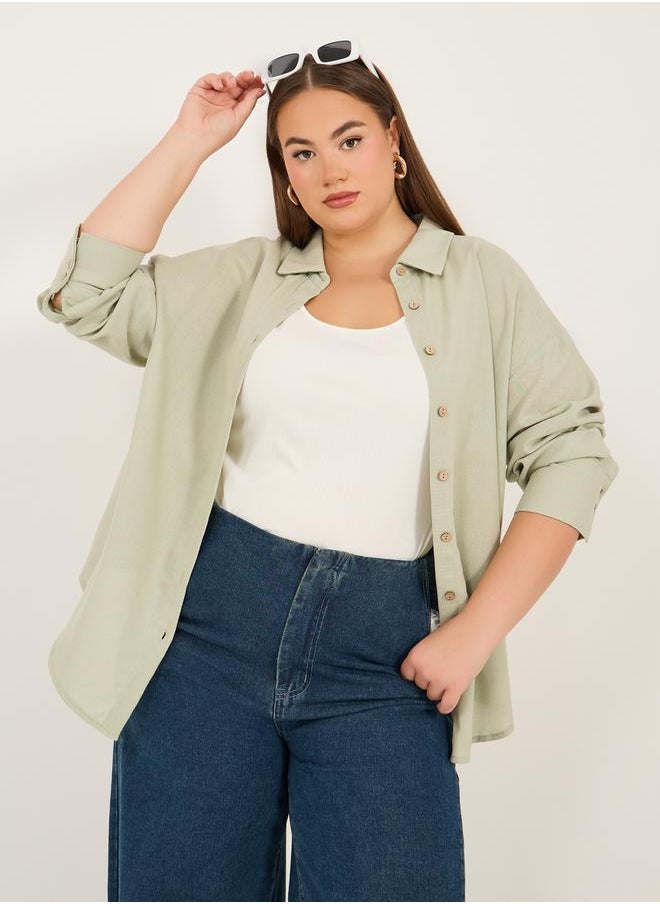 Solid Button Down Oversized Long Sleeve Shirt