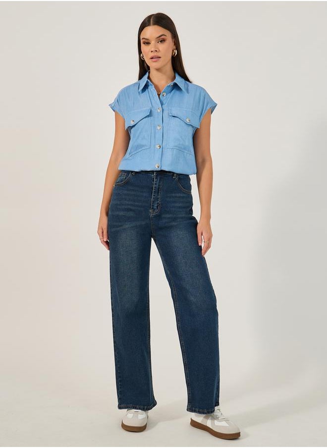 Solid Sleeveless Denim Shirt