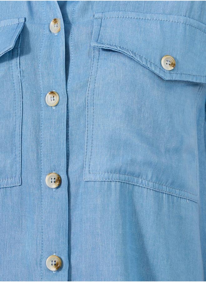 Solid Sleeveless Denim Shirt