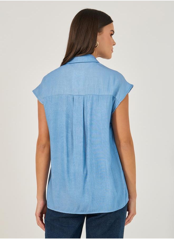 Solid Sleeveless Denim Shirt