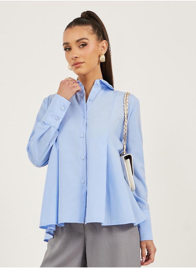 Solid Long Sleeve Pleated Poplin Shirt