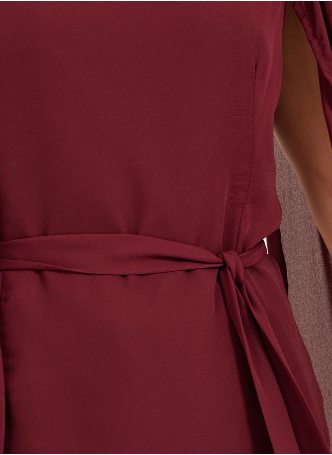 Styli Solid Round Neck Cape Sleeve Blouse