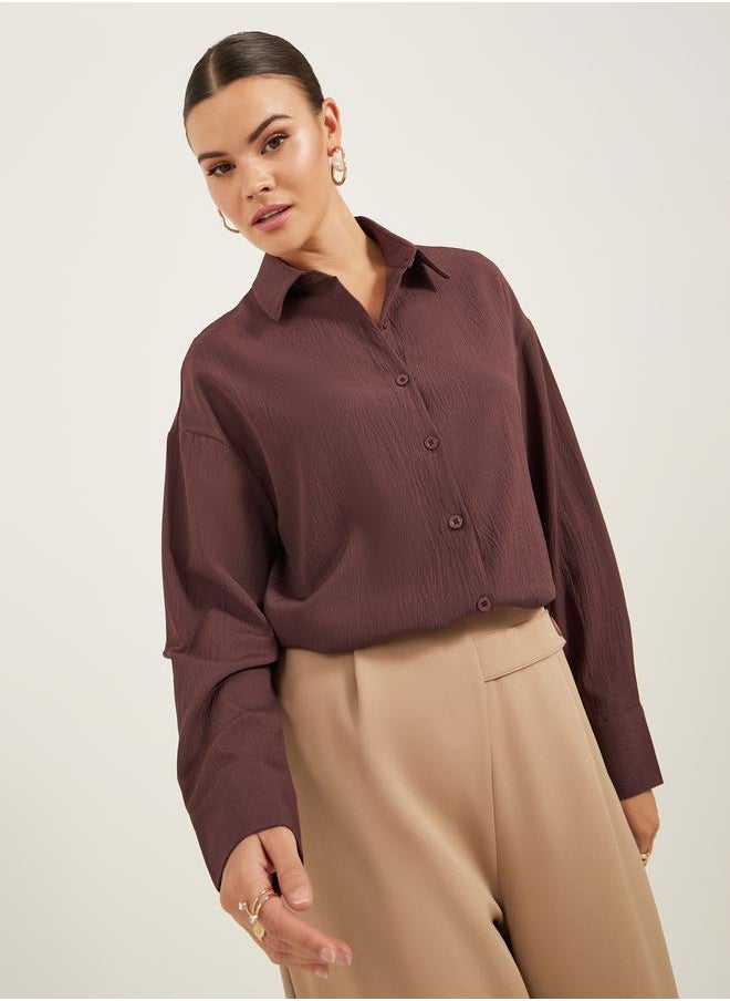Textured Long Sleeve Oversized Shirt