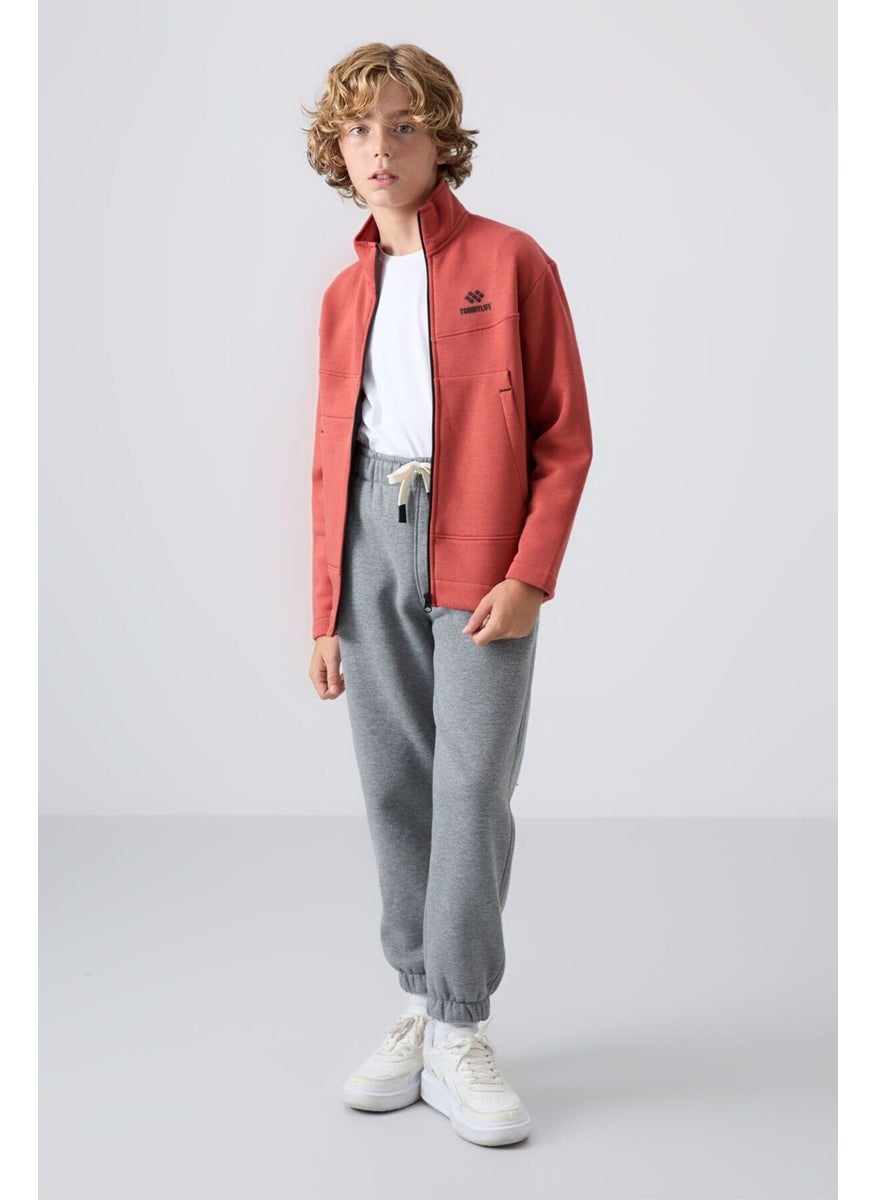 Brick Cotton Thick Fluffy Soft Textured Standard Fit Embroidered Boy's Sweatshirt - 11245